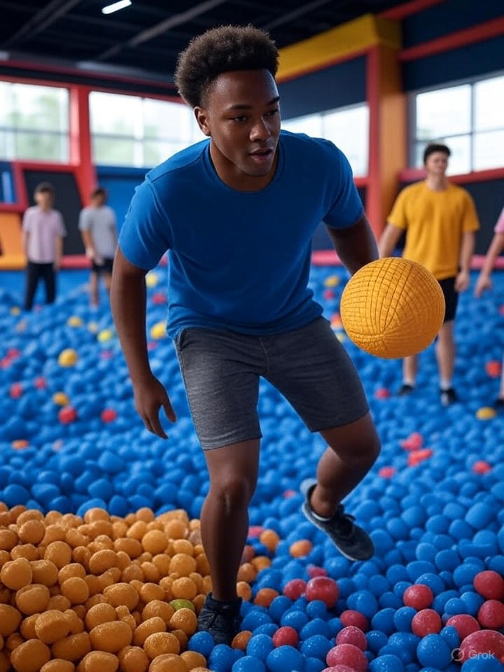 Exciting trampoline dodgeball action at JumpArena