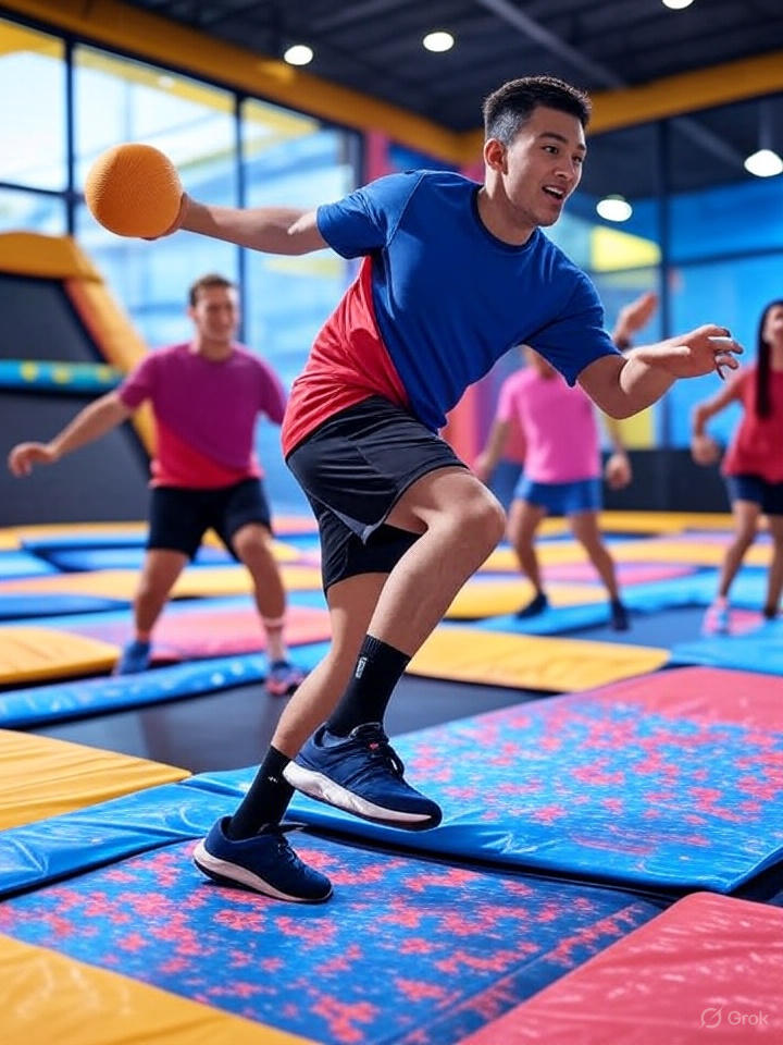 Thrilling basketball slam dunk at JumpArena park